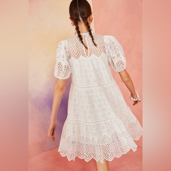 Ulla Johnson Simone Puff Sleeve Eyelet‎ Shift Dress Size 2 White Bridal Lace - Picture 2 of 16